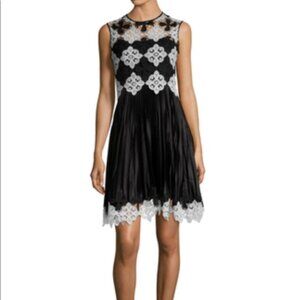 KAREN MILLEN Black White Lace Accordion Pleated Skirt Dress 6